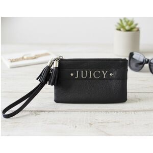 Vintage Juicy Couture Wristlet Black Leather Double Compartment Clutch Tassels